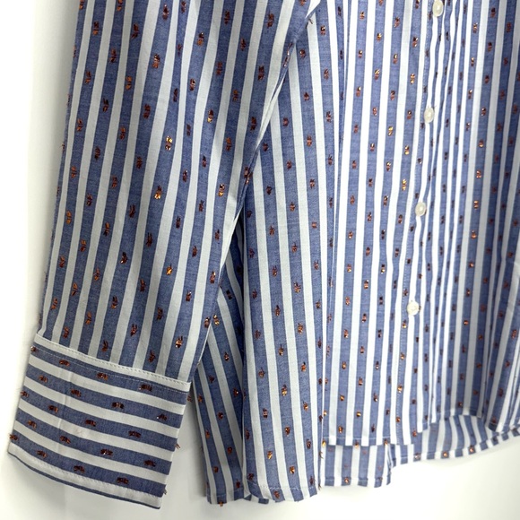 Boden Copper Metallic Clip Blue & White Pinstripe Button Up Shirt Nwt Size 4P - Picture 4 of 15